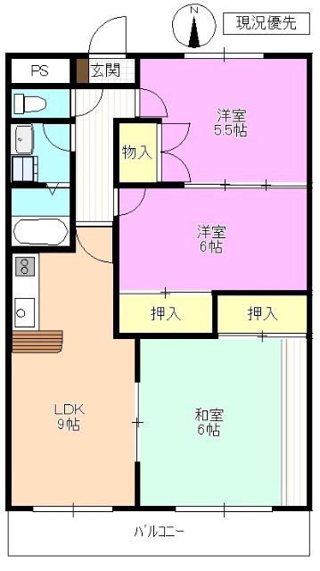 神科グランドマンション(3LDK/3階)の間取り写真