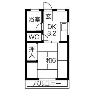 コーポ桐林(1DK/2階)の間取り写真