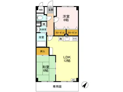 グランデ朝日(2LDK/4階)の間取り写真