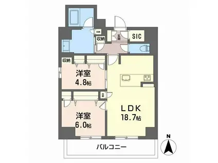 アミコート 瓦屋町(2LDK/7階)の間取り写真