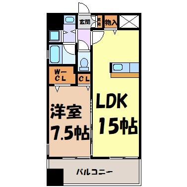 地下鉄名城線 東別院駅 徒歩7分 12階建 築20年(1LDK/2階)の間取り写真