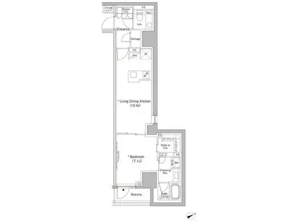 ザ・パークハビオ日本橋茅場町(1LDK/5階)の間取り写真