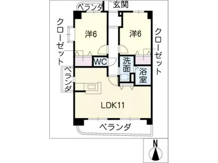 プライム伸和(2LDK/6階)の間取り写真