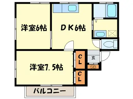 キャニオンシティ(2DK/1階)の間取り写真