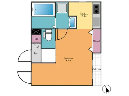 シャンベール早稲田(1K/2階)の間取り写真