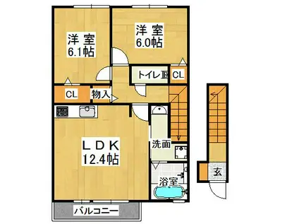 グランヴィラサン(2LDK/2階)の間取り写真