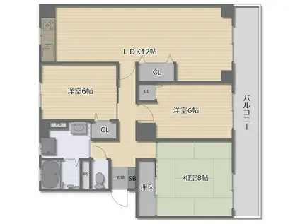 レジデンスFFM千里丘(3LDK/1階)の間取り写真