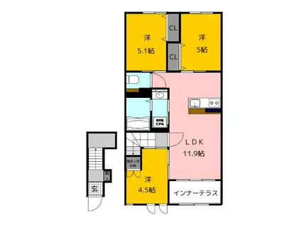 LINOA青葉(3LDK/2階)の間取り写真