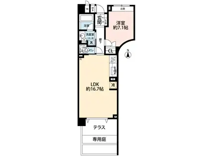 パークハウス元住吉パーソナルコンフォート(1LDK/1階)の間取り写真