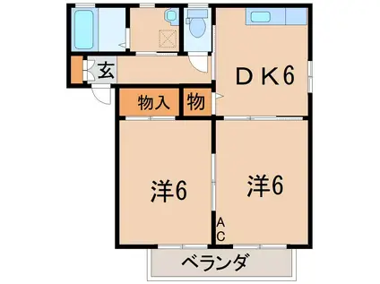 ボヌールIIC(2DK/1階)の間取り写真