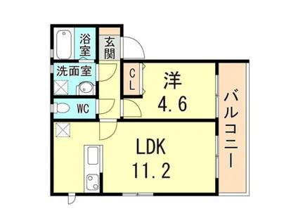 エクソニア湊川(1LDK/2階)の間取り写真