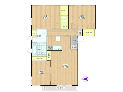 フォレスト山本E(3LDK/1階)の間取り写真