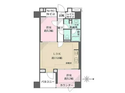 パークハウス東中野リヴゴーシュ(2LDK/2階)の間取り写真