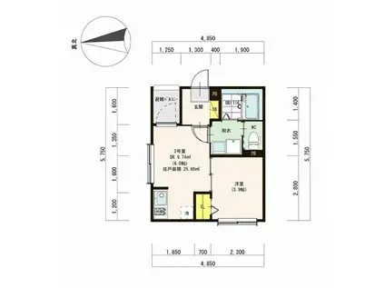 シャルム名古屋(1DK/2階)の間取り写真
