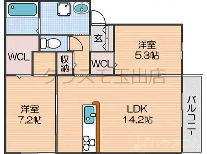 メゾンドエスポワール万代(2LDK/3階)の間取り写真