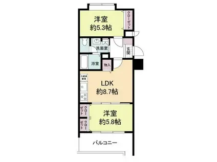 グランパーク天神B棟(2LDK/13階)の間取り写真