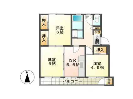 パールテラス(3DK/3階)の間取り写真