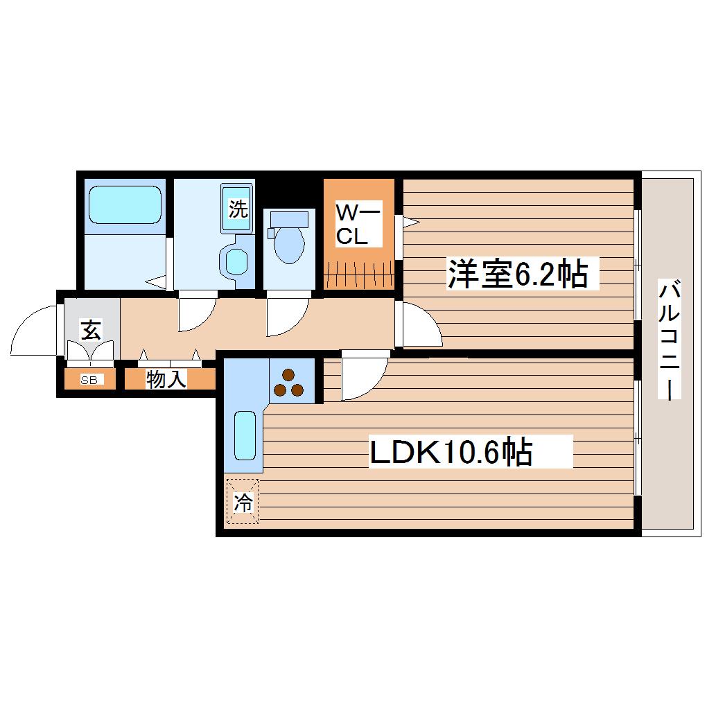 フレール仙台長町南(1LDK/3階)の間取り写真