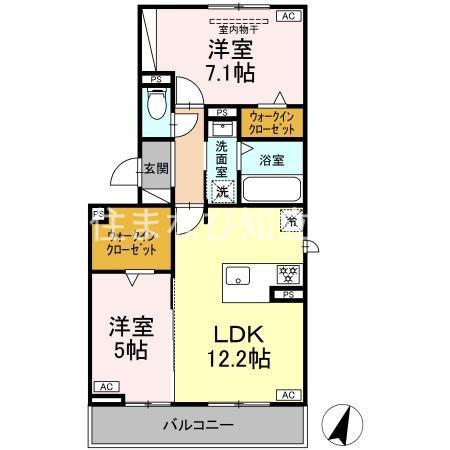 D-AVANCE二本木新町(2LDK/3階)の間取り写真