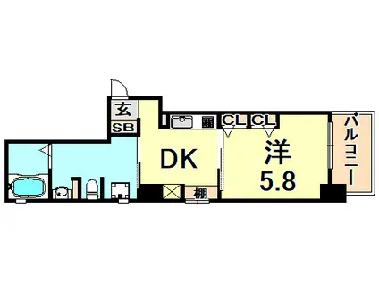 オーキッドレジデンス神戸三宮(1DK/2階)の間取り写真