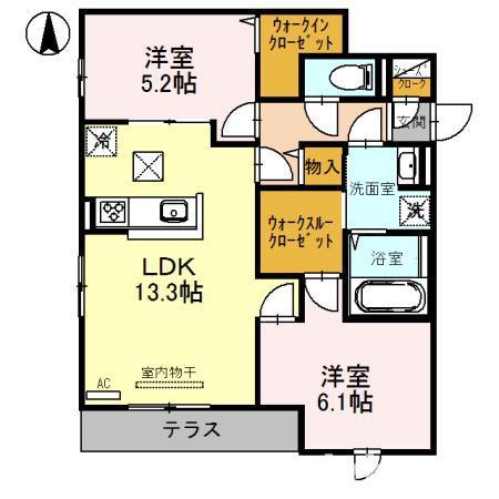 AZUR上中条(2LDK/1階)の間取り写真