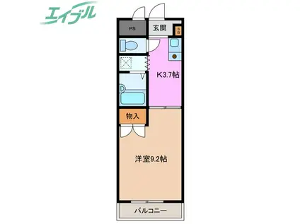 ヴェル・ドミール(1K/2階)の間取り写真