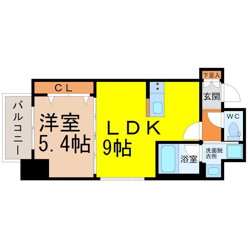RAFFLE CHIHAYA(1LDK/7階)の間取り写真