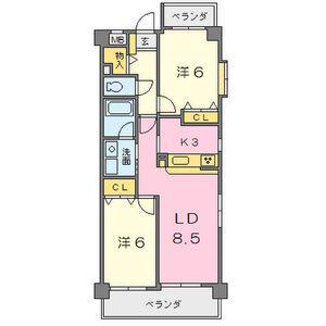 フローラ小坂(2LDK/4階)の間取り写真