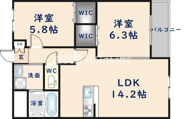 クレアール山本(2LDK/2階)の間取り写真