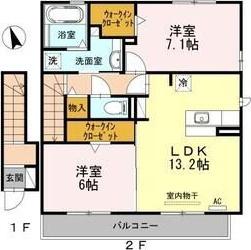 セゾン・ド・アベニュー(2LDK/2階)の間取り写真