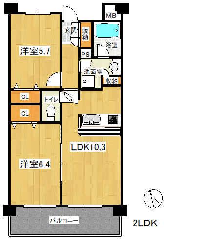 園生テクノプラザ(2LDK/2階)の間取り写真