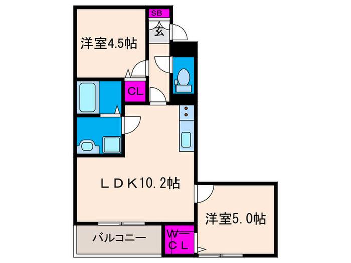 クリエオーレ蛍池III(2LDK/1階)の間取り写真