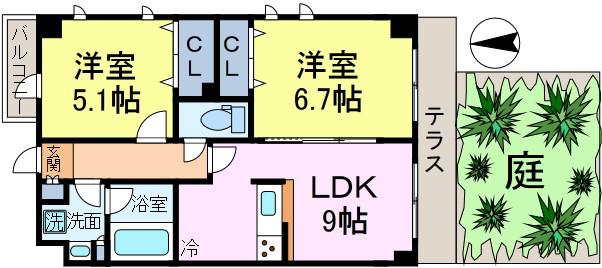 エスポワール江戸川(2DK/1階)の間取り写真