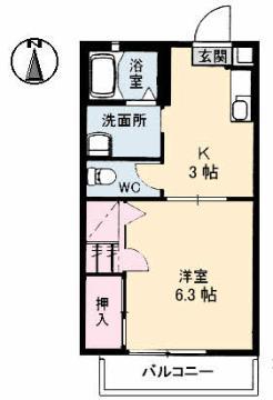 シャーメゾン新湯野(1K/2階)の間取り写真