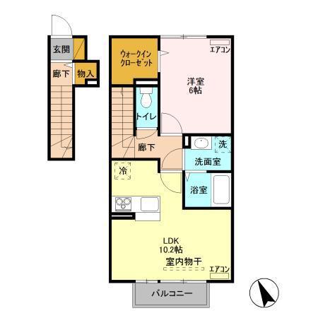 VILLA REN(1LDK/2階)の間取り写真