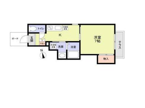 フラットK(1K/1階)の間取り写真