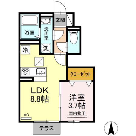 PECHER奥田(1LDK/1階)の間取り写真