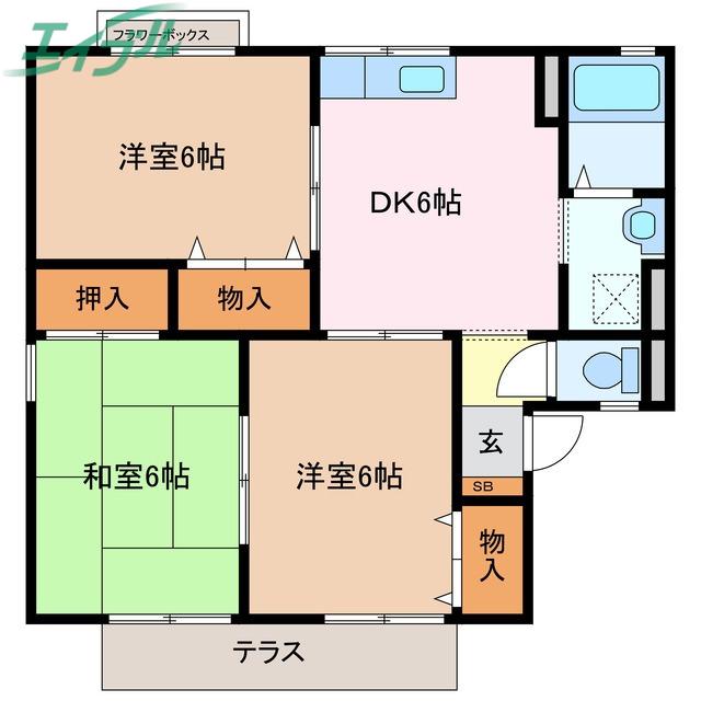 クレールカルチェIIB(3DK/1階)の間取り写真