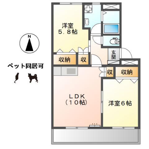 グランディアI(2LDK/2階)の間取り写真