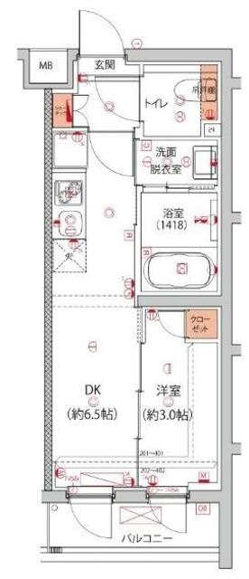 ハーモニーレジデンス中野本町パークサイド(1DK/1階)の間取り写真