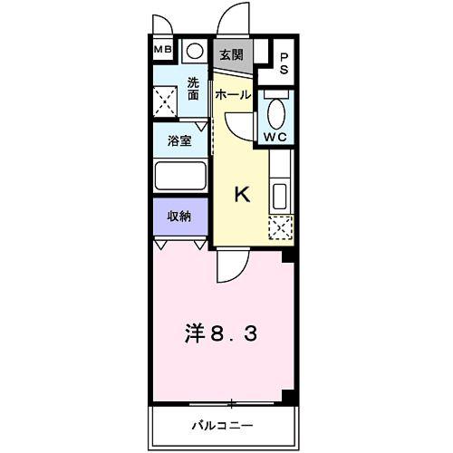 スプリングフォレスト(1K/2階)の間取り写真