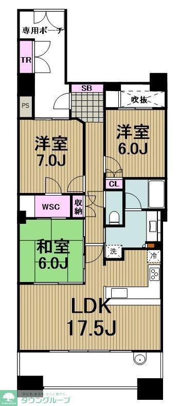 ライオンズ港北ニュータウンステーションレジデンス(3LDK/9階)の間取り写真