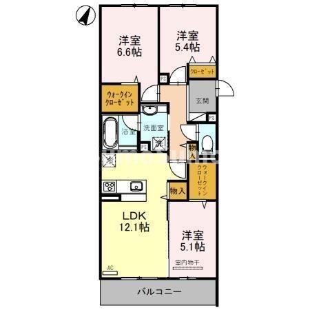 ラポール岡本(3LDK/2階)の間取り写真