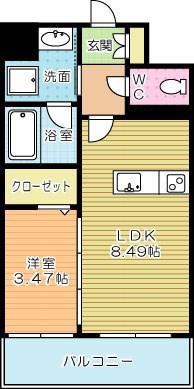 北九州モノレール 平和通駅 徒歩3分 11階建 築5年(1LDK/11階)の間取り写真