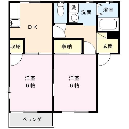 サウスコート94(2DK/2階)の間取り写真
