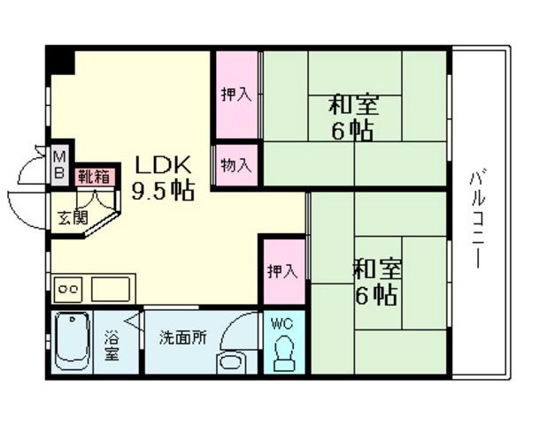 大開厚生年金3号棟(2LDK/4階)の間取り写真