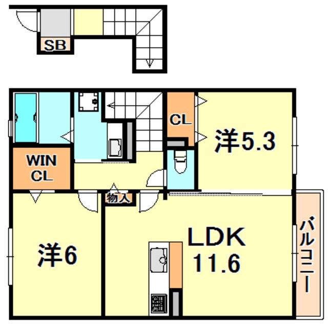ラッジョ・クラルテ ラッジョ(2LDK/2階)の間取り写真