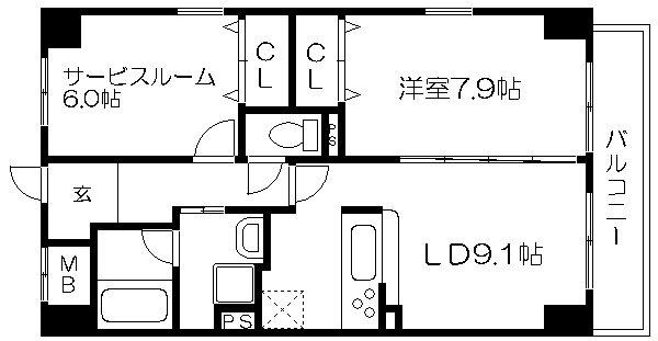 ベリエ茶五(1SLDK/6階)の間取り写真