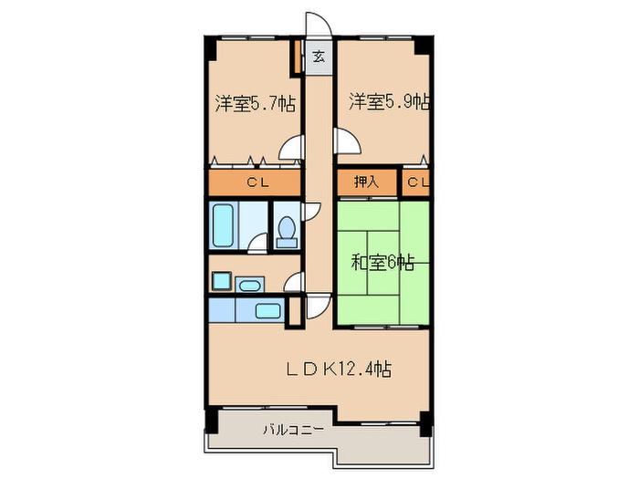 ハイツグランドウェルス(3LDK/2階)の間取り写真
