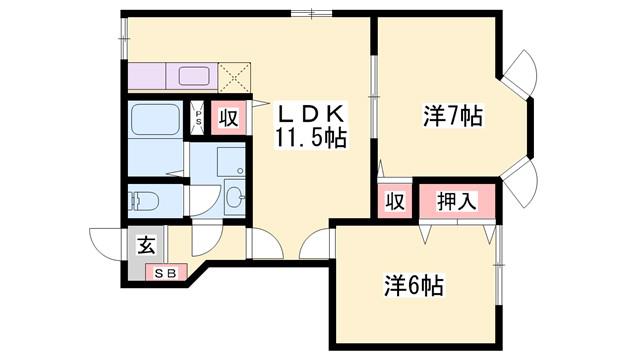 アンソレイエN(2LDK/1階)の間取り写真